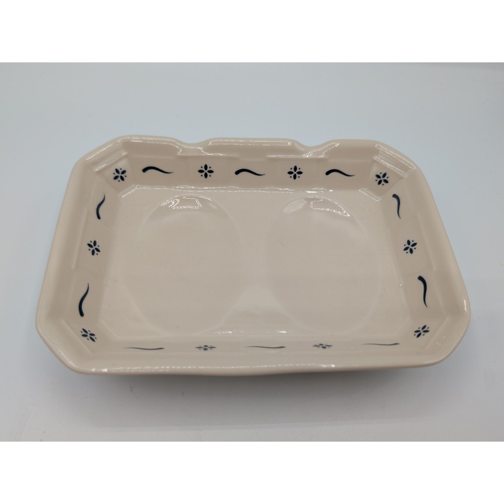 Longaberger Double Spoon Rest USA Pottery Blue Woven Traditions